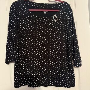 Kim Rogers Black with White Polka Dots Blouse with 3/4 Sleeves